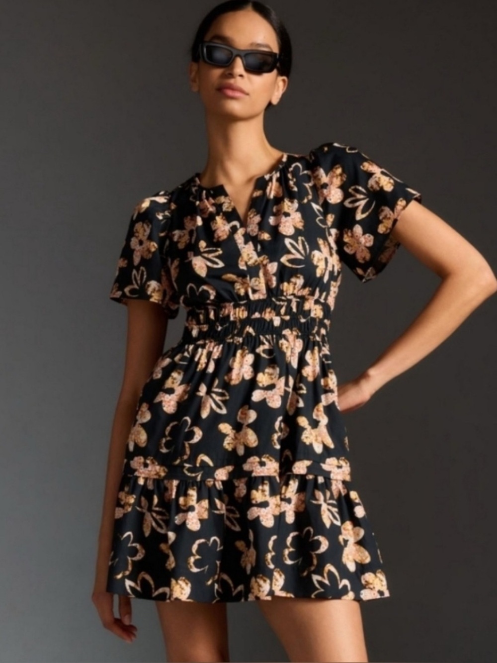 NWT Anthropologie Somerset Mini Dress Black Taupe Floral Size S